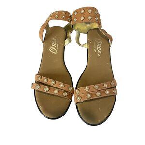 Onex Brown Leather Studded Ankle Wrap Open Toe Comfort Sandal Made in USA Sz 9